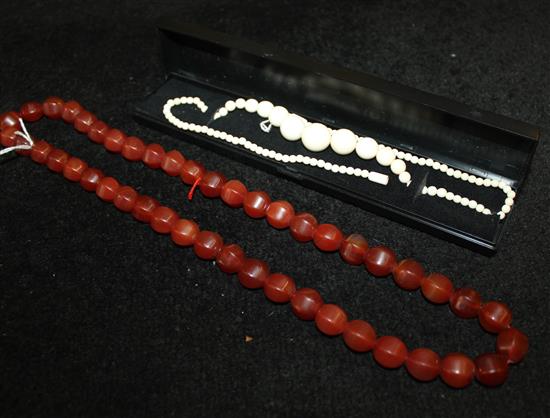 Chalcedony necklace and ivory necklace